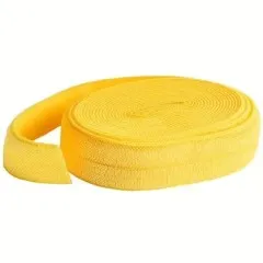 Aufgerolltes ByAnnie's Fold-Over-Elastic in leuchtendem Gelb, eine Bandkante angehoben