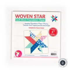 Nummerierte Foundation-Paper-Piecing-Vorlage für den Woven-Star-Block mit Näh- und Trimmlinien.