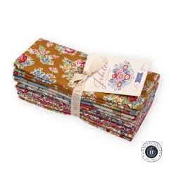 Tilda Fat Quarter Bundle Jubilee Mustard/Pink, 5 gefaltete Stoffe mit Etikett