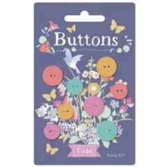Nahaufnahme der acht Knopffarben der Gardenlife-Serie von Tilda, freigestellt ohne Verpackung