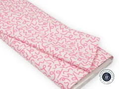 Gefaltete Stoffbahn mit dem Permanent-Wave-Muster in Flamingo-Pink, zeigt die Musterdichte im Stapel.