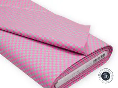 Gefalteter Stoffballen Check Please Cosmic mit Banderole und Herstelleretikett der Kollektion Untamed.