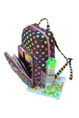 Leader-of-the-Pack-Rucksack mit geöffnetem Vorfach: Stifteschlaufen, Tabletfach und Trinkflasche im Netz-Seitenfach