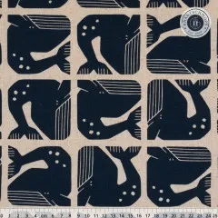 Cotton & Steel - By The Seaside II - Grumpy Whale - Navy Unbleached Canvas Fabric