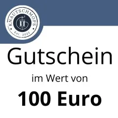 Gutschein im Wert von 100 Euro von Knautschmops.de mit Logo auf blau-weißem Hintergrund