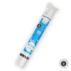 Verpackte HeatnBond-Bügelvinyl-Rolle mit glänzendem Finish, blau-weißes Etikett mit Produktangaben 17 Zoll mal 5 Yards.