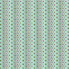 Nahtloses Flächenmuster aus bunten Sechsecken mit 3D-Würfel-Optik auf Mint