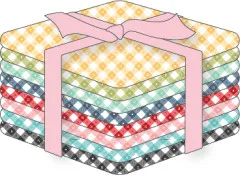 Grafische Illustration des gestapelten Fat Quarter Bundles Gingham Picnic mit rosa Schleife