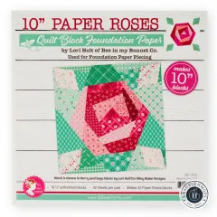 Vorderseite der Verpackung mit dem 10-Zoll Paper-Roses-Quiltblock von Lori Holt