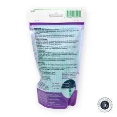 Rückseite der Verpackung mit mehrsprachigen Produkteigenschaften und Nahtzugabe-Markierungen
