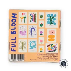 Rückseite der Verpackung mit Abbildung sämtlicher 14 Labelmotive und Produktinfos