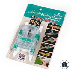 Verpackung des Taylor Seville Magic Binding Maker mit Anleitungsgrafik, schräg fotografiert