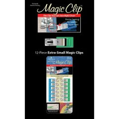 Herstellerabbildung der Magic Clips Extra Small mit Nahaufnahme eines Clips und Verpackung