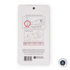 Rückseite der Verpackung mit Anwendungshinweisen zur Nahtzugabe-Markierung und Sicherheitshinweisen