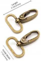 Maßangaben der Drehkarabinerhaken: 2 Zoll (50,8 mm) Länge, 1 Zoll (25,4 mm) Innenbreite