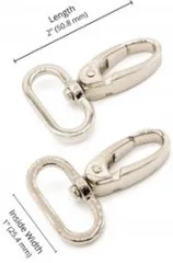 Maßangaben der Drehkarabinerhaken: 2 Zoll (50,8 mm) Länge, 1 Zoll (25,4 mm) Innenbreite