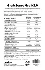 Rückseite der Schnittmuster-Verpackung mit Beschreibung, Materialliste und Maßangaben zur Grab Some Grub 2.0 Lunchtasche.