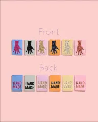 Sechs Mini-Hand-Labels in Metallic-Glitzerfarben, Vorder- und Rückseite mit 'Hand Made'-Schriftzug