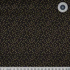 Stoffausschnitt Mini Starry Black Gold über 40 cm Breite mit Maßband zur Größeneinordnung der Sterne