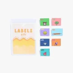 Alternative Motiv-Label mit Symbolen für jeden Wochentag: Wecker, Brokkoli, Smiley, Bleistift, Papierflieger, Eistüte und Wassermelone.