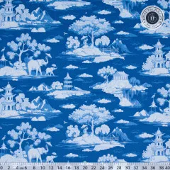 Chinoiserie-Landschaft mit Pagoden und Elefanten, mit Zentimeter-Lineal