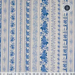 Bordürenstoff mit mehreren Zierstreifen inkl. Chinoiserie-Motiv, mit Zentimeter-Lineal