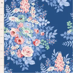 Blumenbouquet-Muster auf Marineblau mit Zoll-Lineal