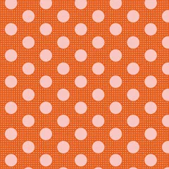 Nahaufnahme des Punktdrucks „Basic Dots“ in Ginger mit rosafarbenen Punkten auf orangefarbenem Fond.