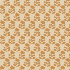 Nahaufnahme des Blender-Blattdrucks „Sanctuary – Mira“ in Ochre auf cremefarbenem Fond.