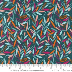 Größerer Ausschnitt des Blättermusters mit Zentimeter-Maßstab und Moda-Logo.