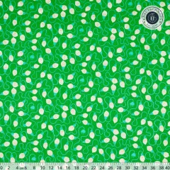 Grüner Baumwollstoff mit Lichterketten-Muster mit Lineal bis 40 cm zur Größeneinschätzung