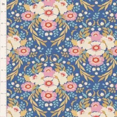 Musterausschnitt "Anemone" Blue mit Zoll-Lineal