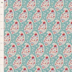 Musterausschnitt "Teardrop" Teal mit Zoll-Lineal