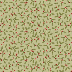 Vollflächige Musterdarstellung des Mistelzweig-Designs in Pistachio-Grün mit roten Beeren