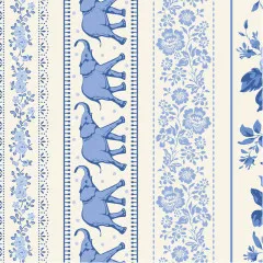 Detailaufnahme der Elefanten- und Chinoiserie-Streifen mit Pagode und Äffchen