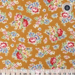 Musterdetail "Sue" in Mustard mit Rosen-Streublumen und Lineal (ca. 15cm)