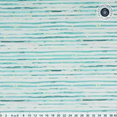 Nahaufnahme der türkisfarbenen Streifen mit Lineal zum Größenvergleich