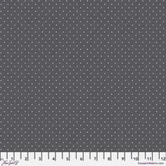 Musterdetail des Punkte-Musters „Tiny Dots" in Carbon, Zoll-Lineal zum Größenvergleich.