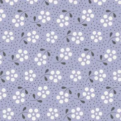 Nahaufnahme des Streublümchenmusters in violett-blauem Ton.
