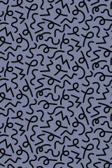 Detailansicht der verschlungenen Linienformen in Schwarz auf blau-grauem Fond.