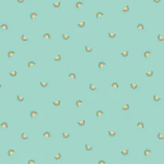 Die unregelmäßig verstreuten Mini-Regenbögen in Orange, Gelb und Weiß auf türkisfarbenem Untergrund.