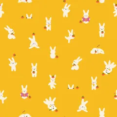 Rapportansicht des Hasenmusters mit Kakis auf gelbem Grund