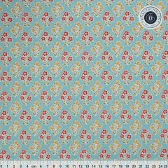 Größere Musterübersicht "Farm Flowers" Teal mit Lineal (ca. 25cm)