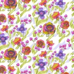 Nahaufnahme der Musterwiederholung mit Stiefmütterchen und violetten Blüten auf Flieder.