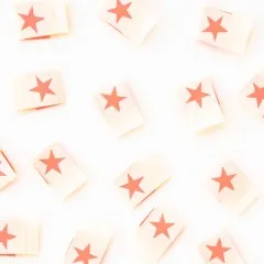 Nahaufnahme mehrerer neonpinker „Star"-Weblabel dicht nebeneinander verstreut.