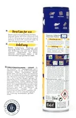 Rückseite der Odif 505 Dose mit Anleitung, Anwendungssymbolen und Sicherheitshinweisen
