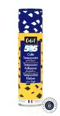 Sprühdose Odif 505 temporärer Kleber für Stoff in Blau und Gelb, Frontansicht