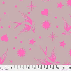 Original-Musterfoto von FreeSpirit Fabrics mit Zoll-Maßstab, zeigt „Neon Fairy Flakes“ in Cosmic in Studioqualität.