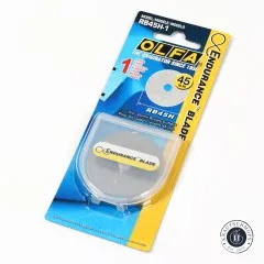 OLFA Ersatzklinge RB45H-1 Endurance Blade 45 mm in blau-gelber Verpackung mit Klingenbox