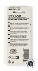 Rückseite der OLFA Verpackung RB45H-1 mit Sicherheitshinweisen, Barcode und Herstellerangaben